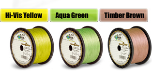 PowerPro Super 8 Slick is available in Hi-Vis Yellow, Aqua Green and Timber Brown